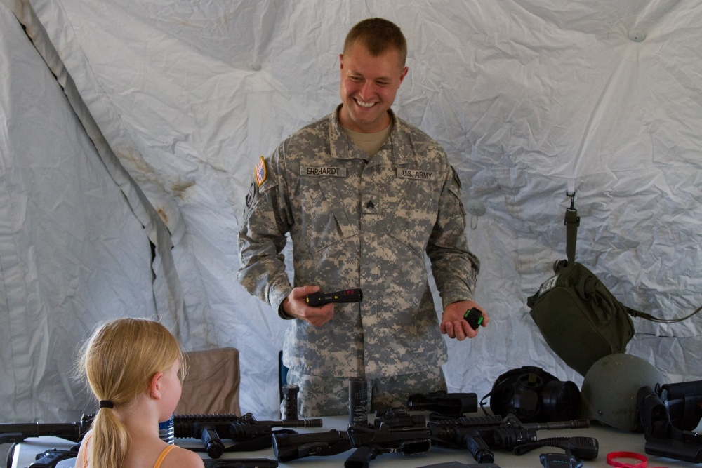 Soldier Showing Kids Weapons